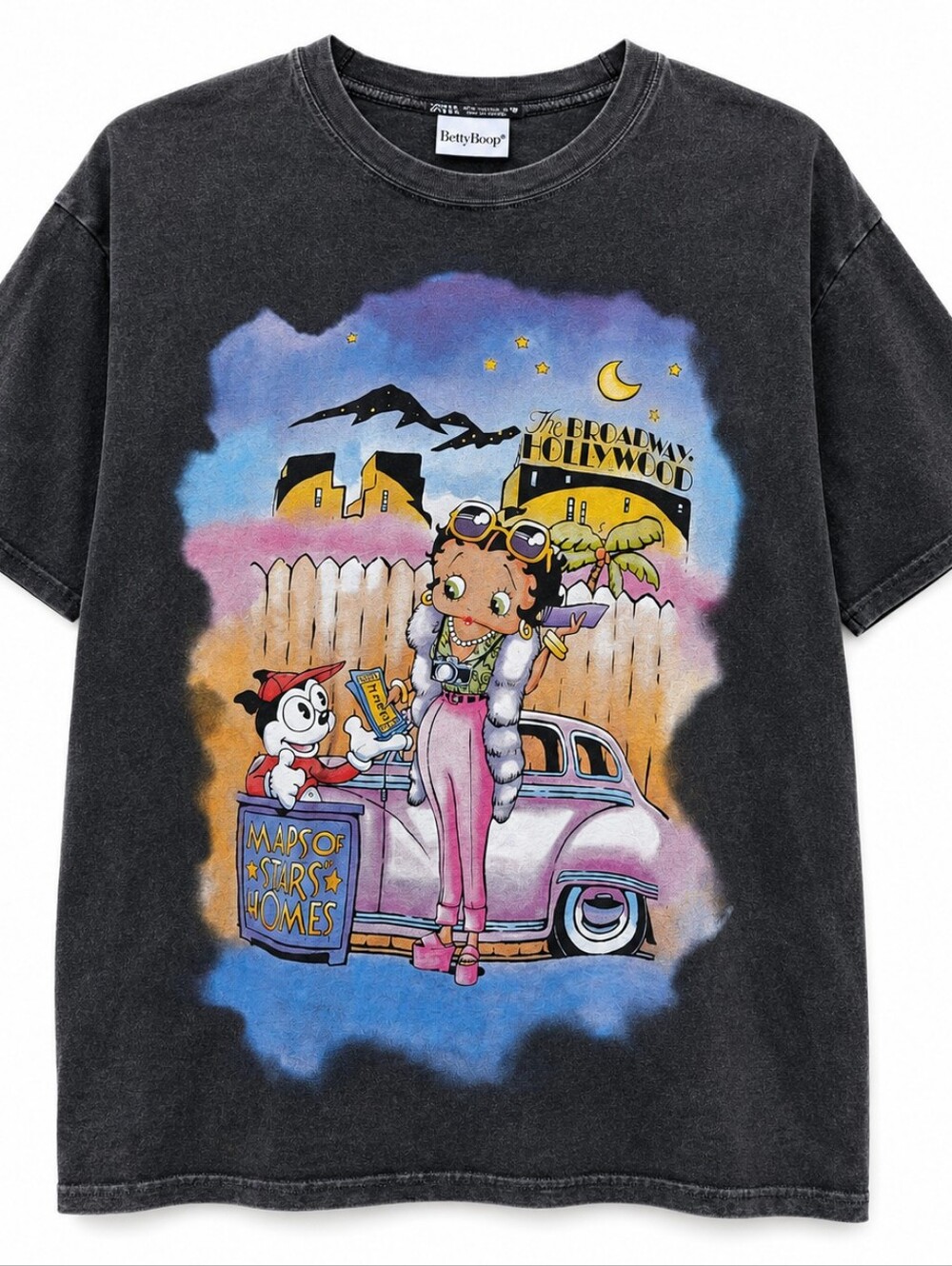 Zara Women’s Betty - Boop T- Shirt Round Neck Short Sleeve Gray  Small Hollywood